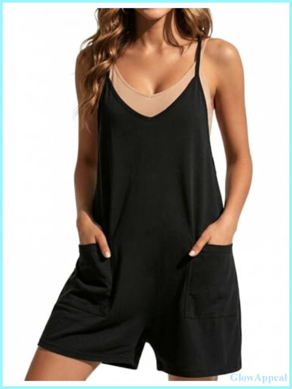 Womens Summer Romper Sleeveless Loose Jumpsuit Spaghetti Strap Shorts with